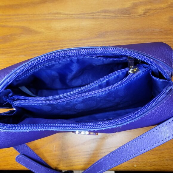 Joy Mangano E*Lite Metallic Leather Crossbody Purse Purple - Picture 6 of 8